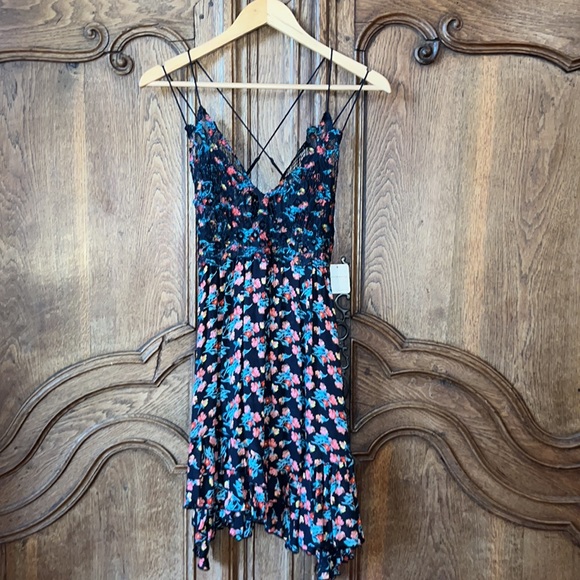 NEW Free People One Adella Printed Slip Mini Crochet Lace Dress - Picture 6 of 15